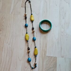 Premier Designs Buenos Aires Necklace Green Acrylic Bangle Bracelet Lot